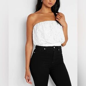 SOLD- Express Eyelet Embroidery white puff Tube top! 100% Cotton fabric.Size XL